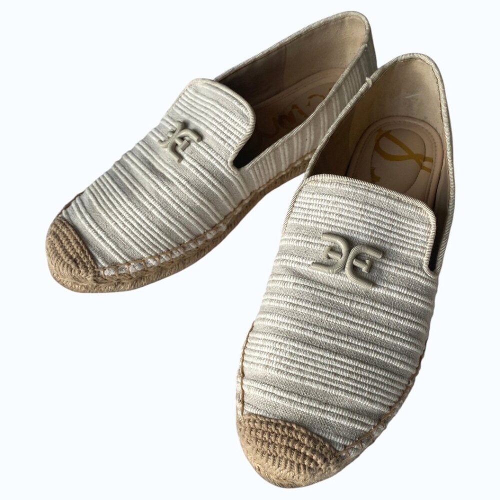 Sam Edelman Canvas Espadrille Loafers Cream Leather Lined Women’s 9.5
